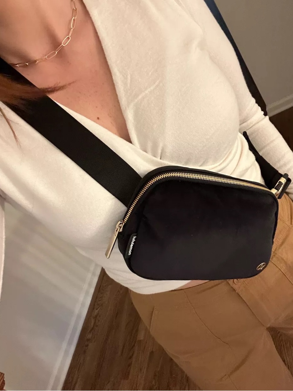 Lululemon Everywhere Belt Bag 1L Velour in Black w/ Gold Hardware